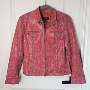 Alfani Leather Pink and Gray Snakeskin Print Moto Jacket - Size Small